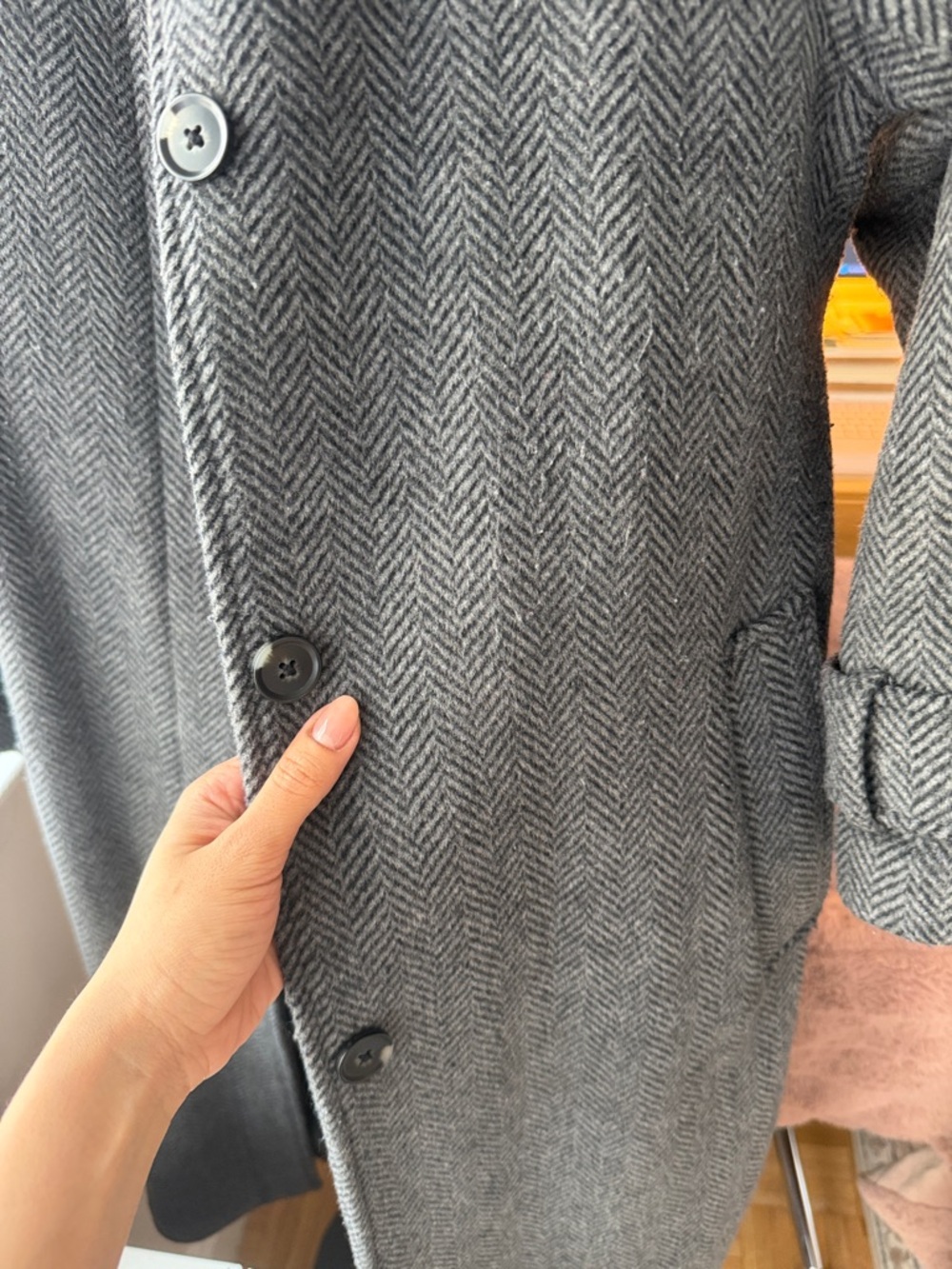 Abercrombie & Fitch Gray Herringbone Wool Blend Coat - Picture 3 of 5
